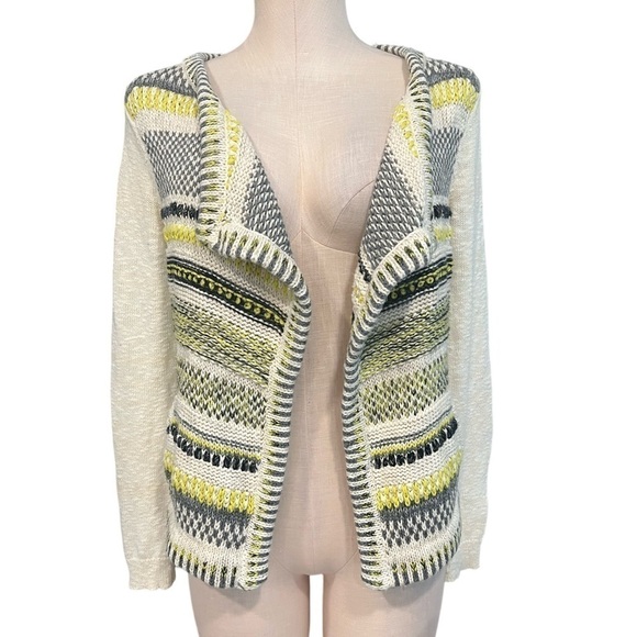MOTH for Anthropologie open cardigan sweater in cream with yellow and gray - Picture 1 of 14